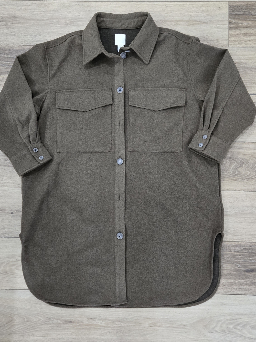 H&M Oversized Longline Shacket Shirt Jacket Brown Olive Wood Size XL